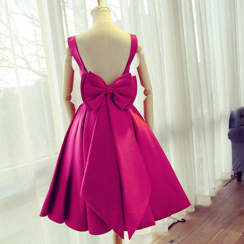 open lace back dress Red Satin Bow Back Party Dresses – alinanova