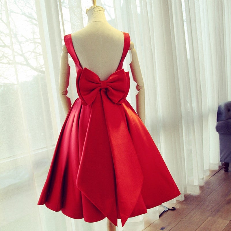 red satin bow dress Red Satin Flower Girl Dress: Long Train, Bow Hair Clip