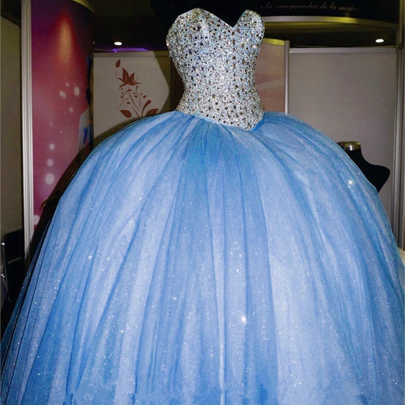 Rhinestone Beaded Sweetheart Ice Organza Quinceanera Dresses Ball Gown   alinanova