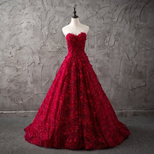 Load image into Gallery viewer, Romantic Burgundy Lace Embroidery Sweetheart Wedding Dresses Princess
