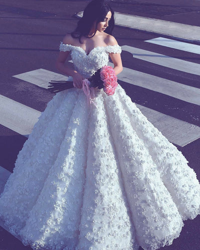 Romantic Lace Sweetheart Ball Gown Wedding Dresses Couture Wedding Gowns-alinanova