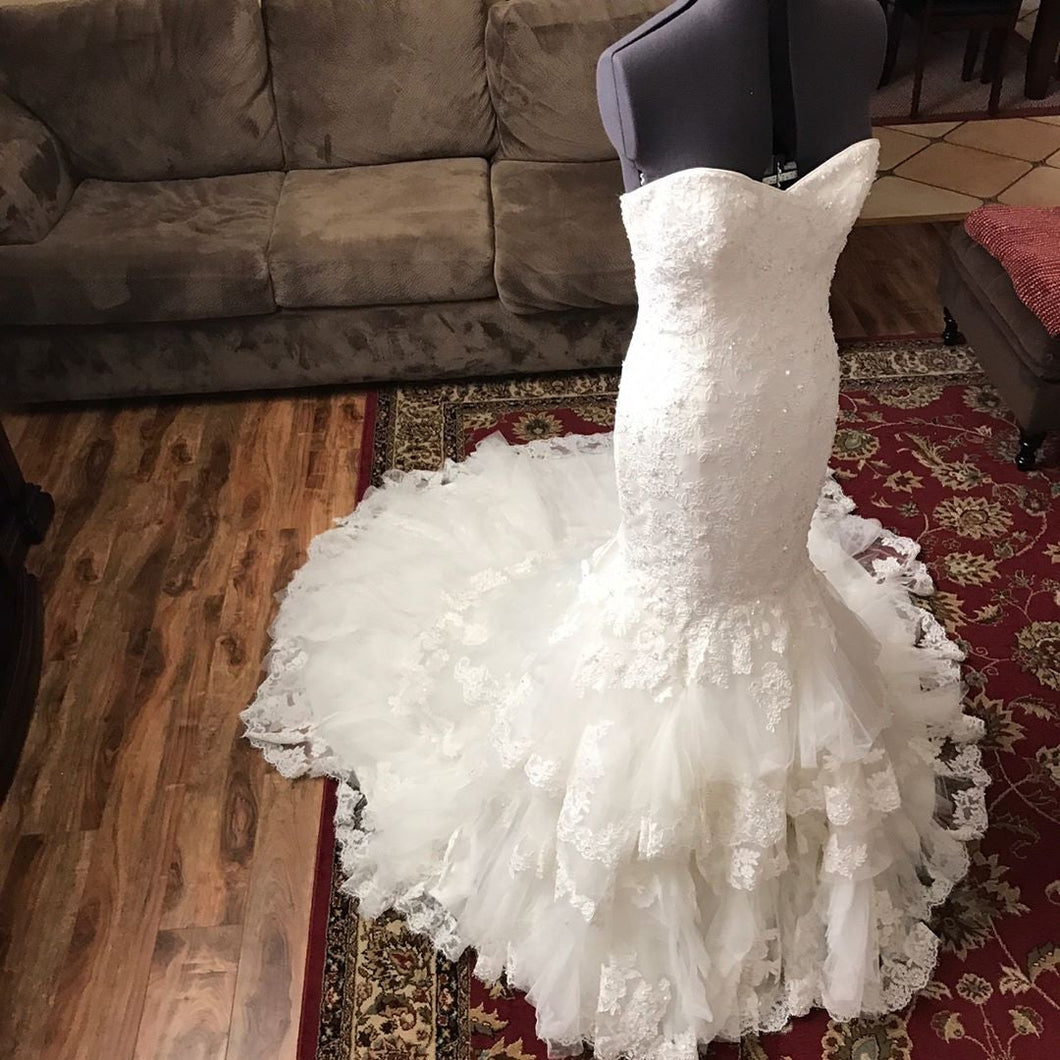 Romantic Sweetheart Bodice Corset Lace Mermaid Wedding Dress With Ruffles Skirt-alinanova