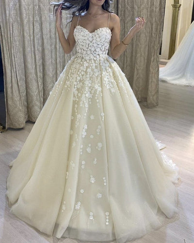 Romantic Wedding Dress Sweetheart Ball Gown With 3D Flowers-alinanova