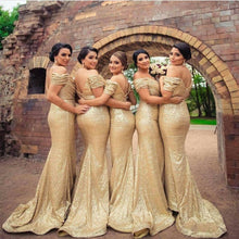 Load image into Gallery viewer, Rose Gold Bridesmaid Dresses Mermaid Off Shoulder
