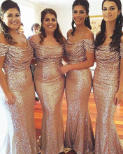 Load image into Gallery viewer, Rose Gold Mermaid Sequins Bridesmaid Dresses
