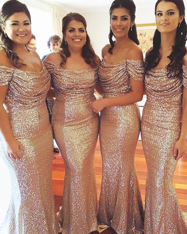 Rose Gold Mermaid Sequins Bridesmaid Dresses