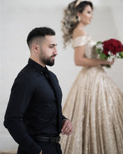 Load image into Gallery viewer, Rose Gold Prom Dresses Sequin Ball Gown Off The Shoulder

