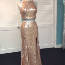 Load image into Gallery viewer, Rose Gold Sequin Two Piece Prom Dresses
