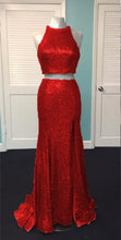 Load image into Gallery viewer, Rose Gold Sequin Two Piece Prom Dresses
