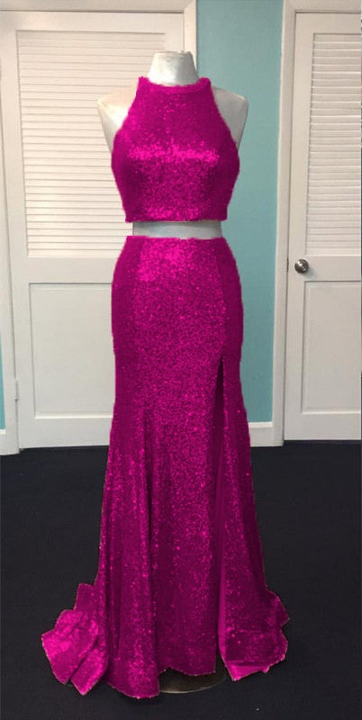 green emerald velvet dress Two Piece Sequin Mermaid Prom Dresses Open Back – alinanova