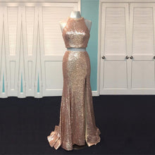 Load image into Gallery viewer, Rose Gold Sequin Two Piece Prom Dresses
