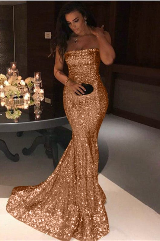 Rose Pink Sequin Bridesmaid Dresses Mermaid Strapless alinanova Rose Pink Sequin Bridesmaid Dresses Mermaid Strapless alinanova