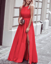 Load image into Gallery viewer, Round Neck Chiffon Long Split Prom Dresses With Lace Back
