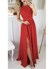 Load image into Gallery viewer, Round Neck Chiffon Long Split Prom Dresses With Lace Back

