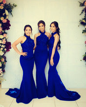 Load image into Gallery viewer, Elegant Lace Halter Mermaid Bridesmaid Dresses Royal Blue
