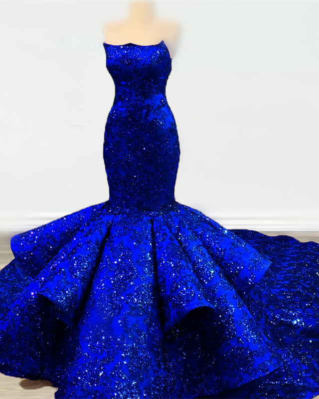 royal blue mermaid dress prom Ruffles Strapless Sequins Pattern Dresses DRESS OPTIONS:Only Dress By the way Mosaic Jacquard Structured Long height_false
