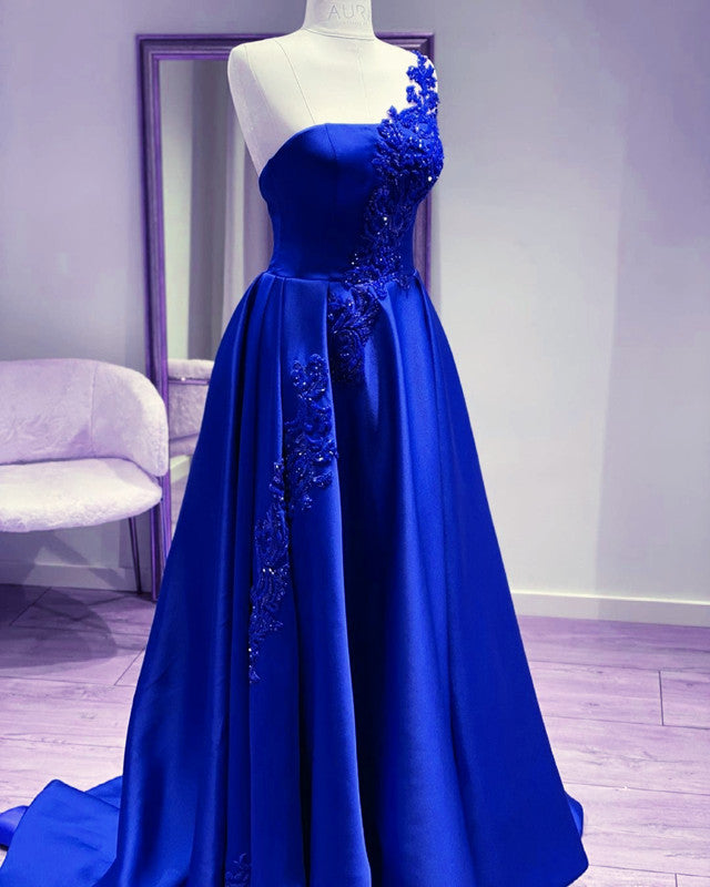 Royal Blue Prom Dresses One Shoulder