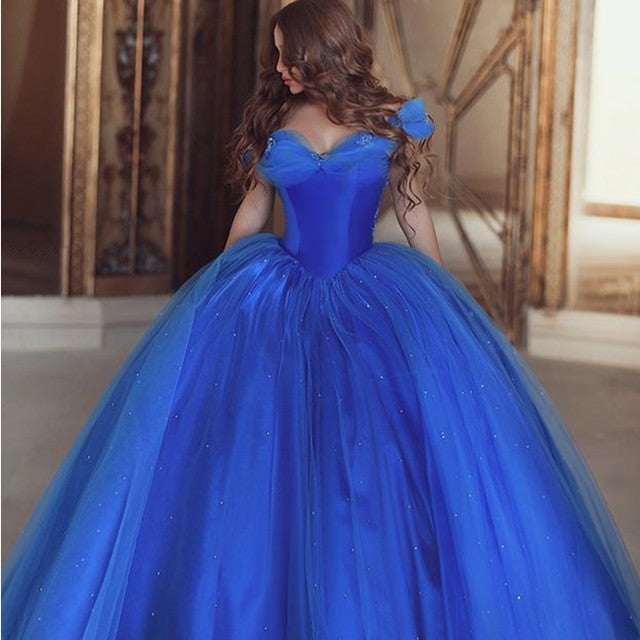 Royal Blue Tulle Cinderella Quinceanera Dresses Ball Gowns-alinanova