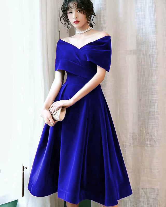 knee length dresses for ladies Long-Sleeved Midi Dress with Flared Skirt in Navy Sparkle Velvet - Sophie main image 1