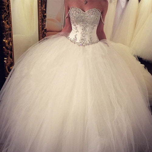 Royal Style Beading Sweetheart Organza Ball Gowns Wedding Dresses-alinanova