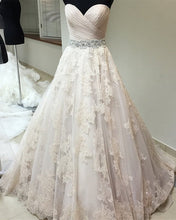 Load image into Gallery viewer, Ruched Sweetheart Crystal Beaded Sashes Tulle Wedding Dresses Lace Embroidery-alinanova
