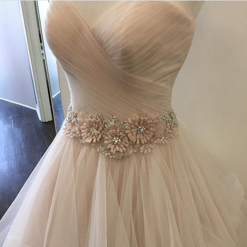 Ruched Sweetheart Ruffles Skirt Blush Pink Wedding Dresses Ball Gowns-alinanova