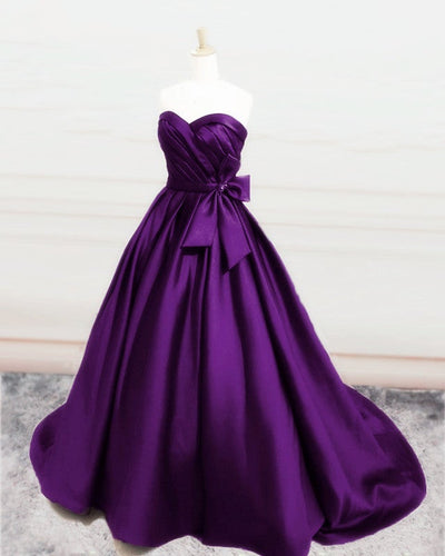 Ruched Sweetheart Satin Ball Gown Dresses With Bow-alinanova