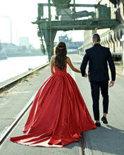 Load image into Gallery viewer, Ruched Sweetheart Satin Ball Gowns Wedding Dresses Red
