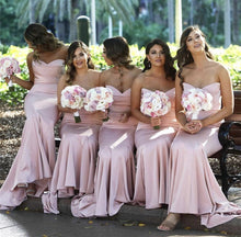 Load image into Gallery viewer, Ruched Sweetheart Satin Corset Mermaid Bridesmaid Dresses Floor Length
