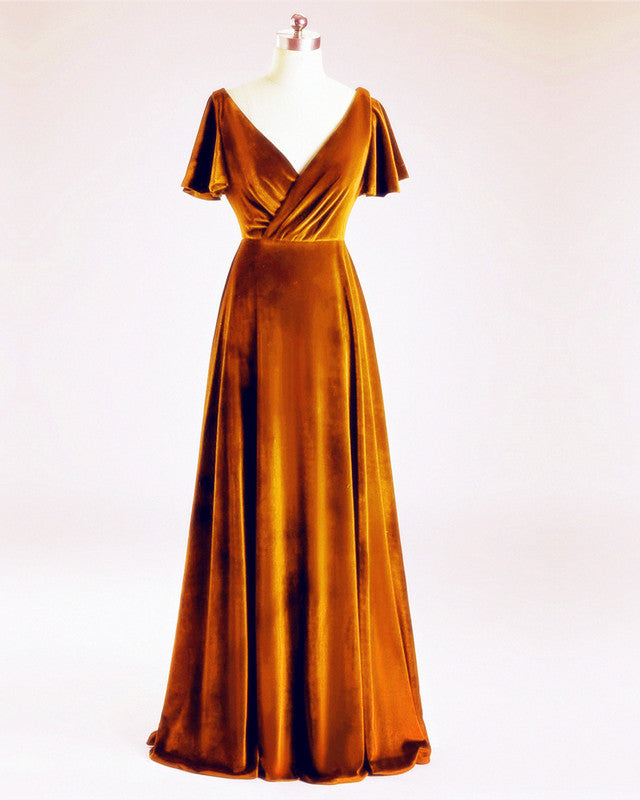 Velvet Bridesmaid Dresses Flutter Sleeves V Neck Velvet Bridesmaid Dresses Flutter Sleeves V Neck