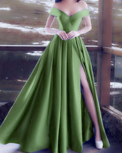 Load image into Gallery viewer, Sexy Long Bridesmaid Dresses Satin V Neck Off Shoulder
