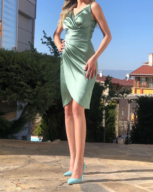 green emerald velvet dress Daphne Sage Satin Mini Dress - 12