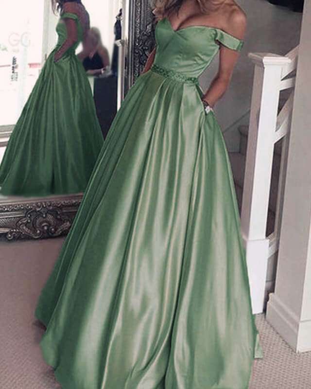 Sage Green Satin Prom Dresses