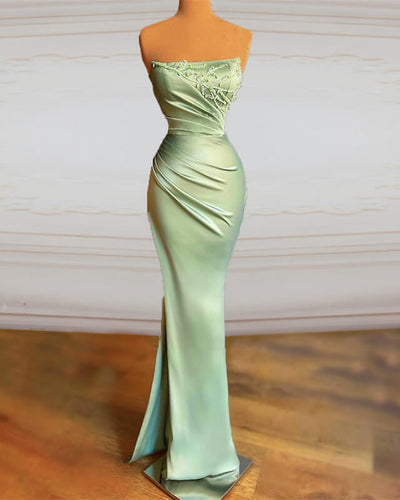 sage green satin dress