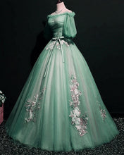 Load image into Gallery viewer, Sage Green Tulle Cottagecore Dress Puffy Sleeves
