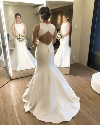 Satin Mermaid Wedding Dress Keyhole Back