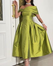 Load image into Gallery viewer, Satin Midi Off The Shoulder Bridesmaid Dresses
