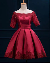 Load image into Gallery viewer, Short Sleeved Homecoming Dresses Burgundy
