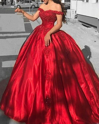 Red Wedding Dress Satin Ball Gown
