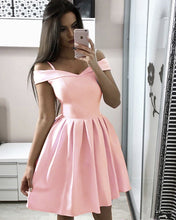 Load image into Gallery viewer, Blush Pink Satin Homecoming Dresses 2019
