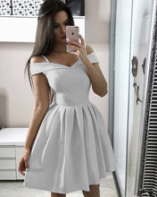 Load image into Gallery viewer, Silver Satin Homecoming Dresses 2019
