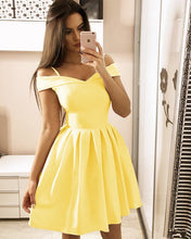 Load image into Gallery viewer, Yellow Satin Homecoming Dresses 2019
