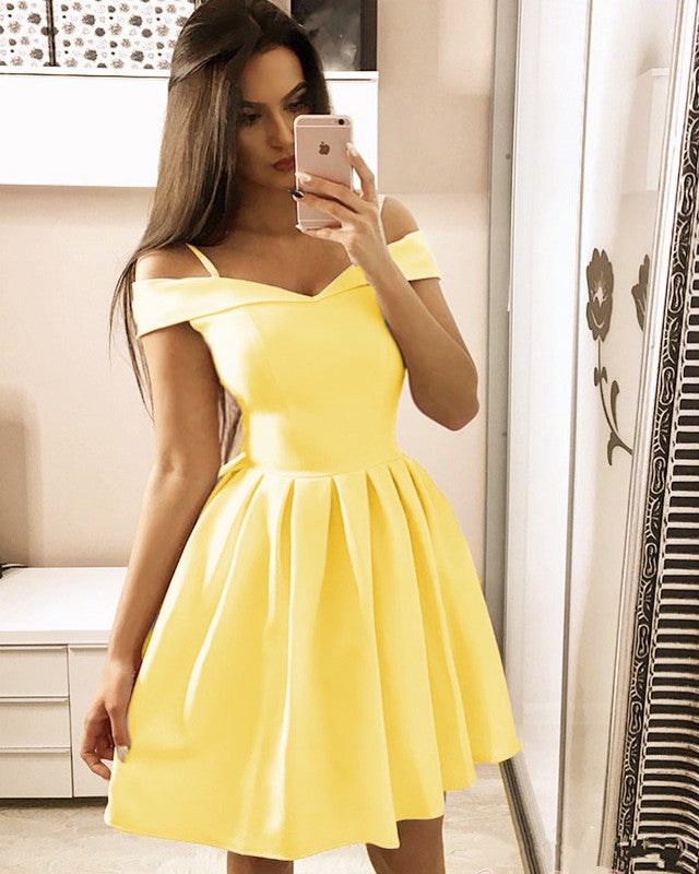 Short Satin Off Shoulder Homecoming Dresses With Straps alinanova Short Satin Off Shoulder Homecoming Dresses With Straps alinanova
