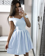Load image into Gallery viewer, Light Blue Satin Homecoming Dresses 2019
