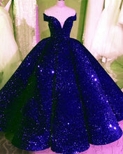 Load image into Gallery viewer, Navy Ball Gown Sequin Dresses

