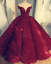 Load image into Gallery viewer, Burgundy Ball Gown Dresses Sequined
