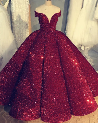 Burgundy Ball Gown Dresses Sequined