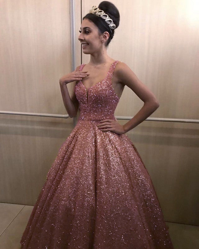 Gold Sequin Ball Gown Prom Quinceanera Dresses With Straps alinanova Gold Sequin Ball Gown Prom Quinceanera Dresses With Straps alinanova