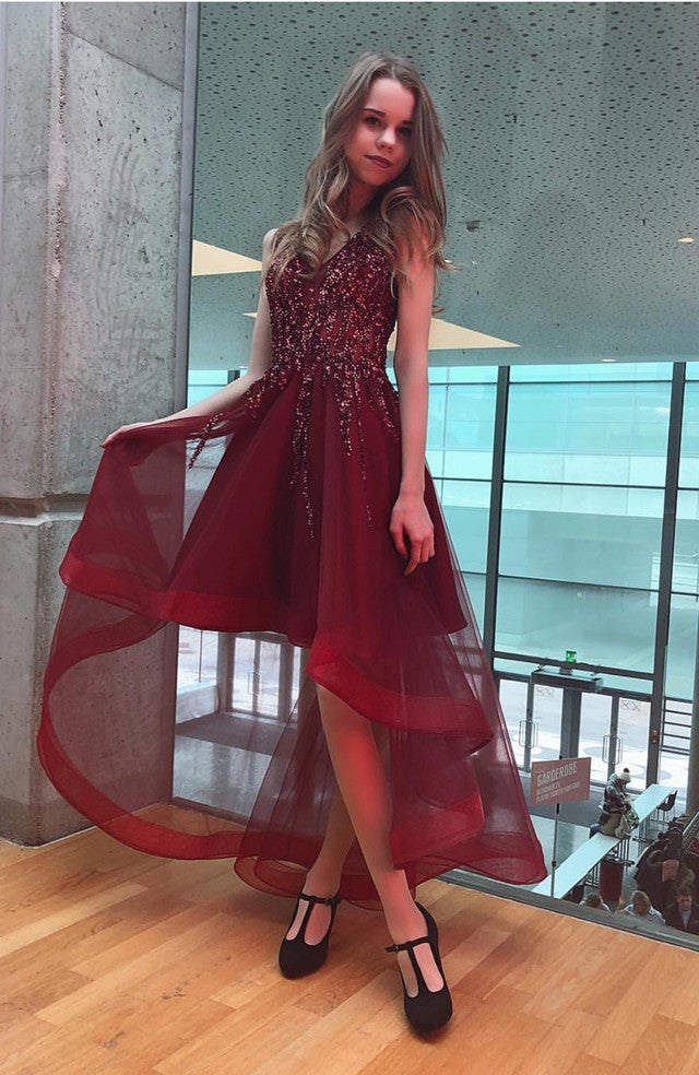 High Low Prom Dresses Sequins Beaded Tulle Party Gowns alinanova High Low Prom Dresses Sequins Beaded Tulle Party Gowns alinanova