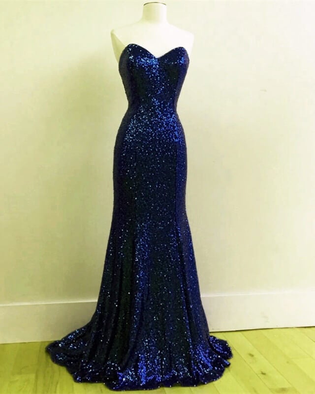 blue dress for baby girl Mermaid Royal Blue Sequin Dresses V-neck Split – Lisposa
